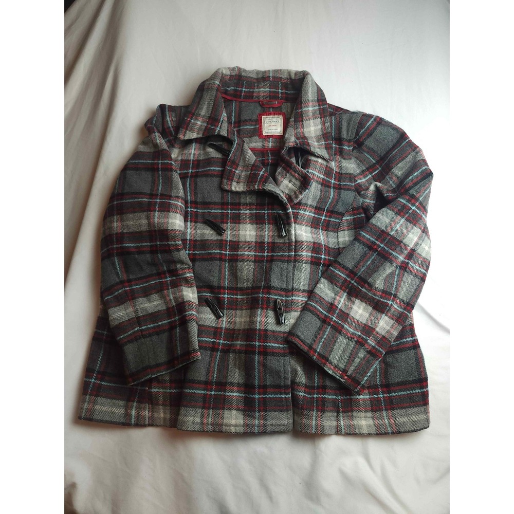 Old Navy Womens XXL Plaid Wool Blend Toggle Coat Gray Red Italian Fabric Jacket